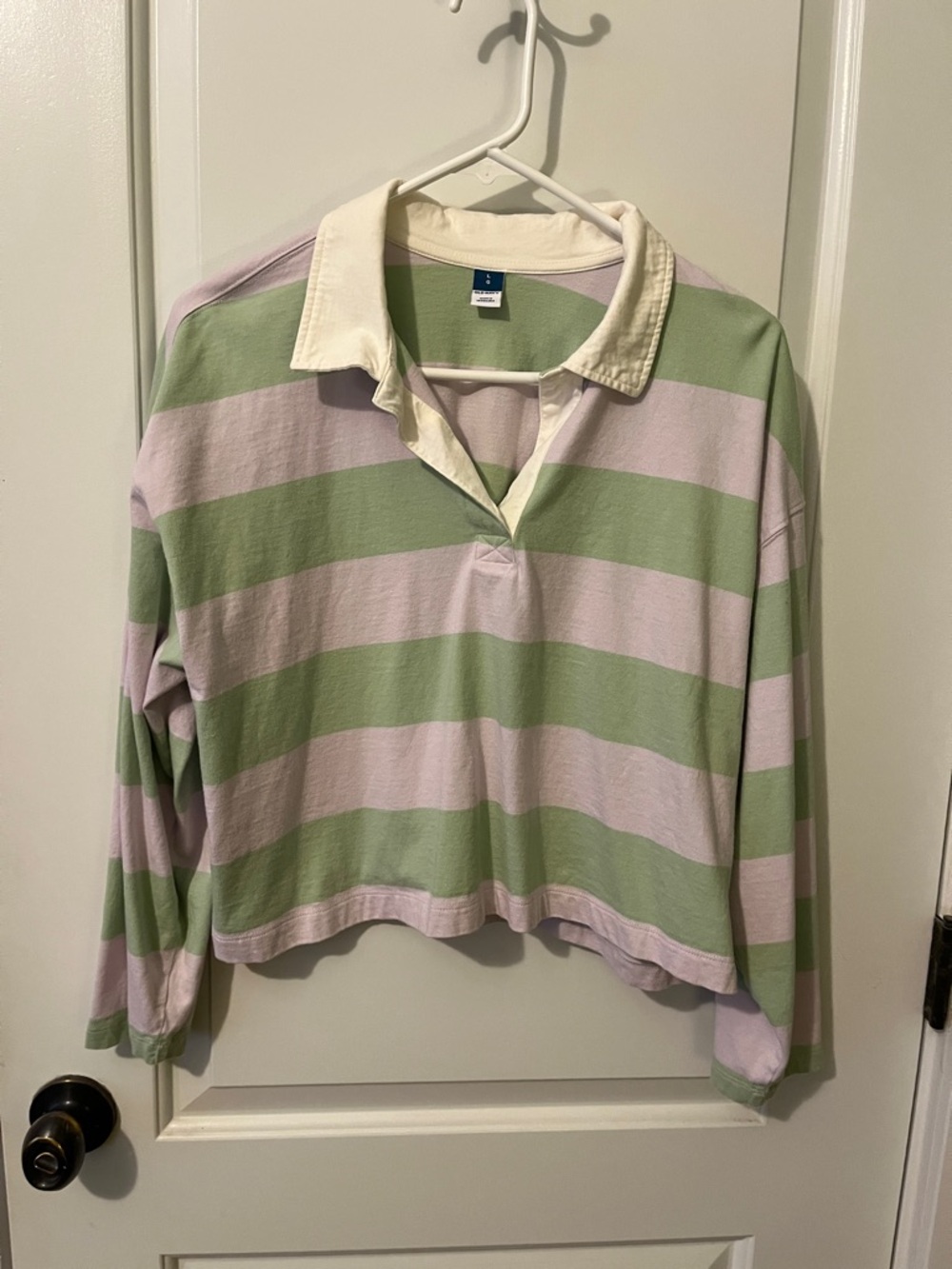 Old Navy Lavender & Sage Striped Cropped Rugby Pullover